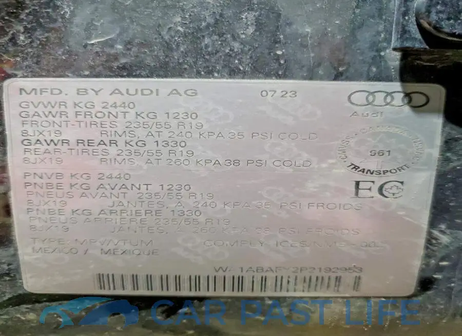 WA1ABAFY2P2192953# 12