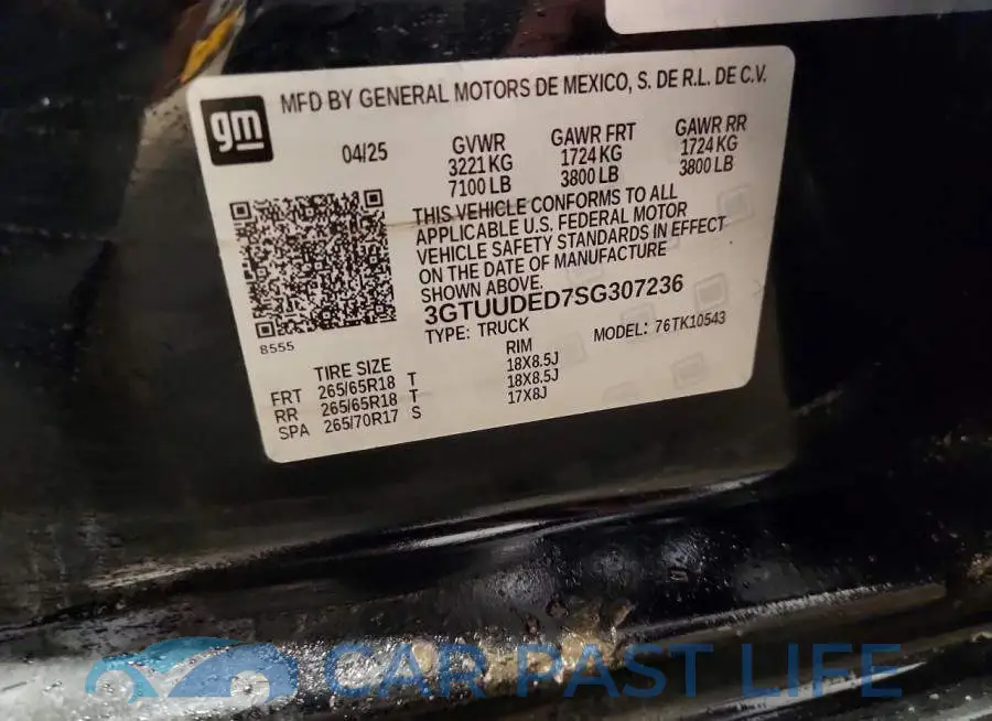 3GTUUDED7SG307236# 12