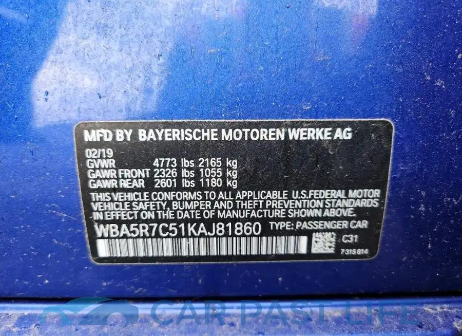 WBA5R7C51KAJ81860# 12