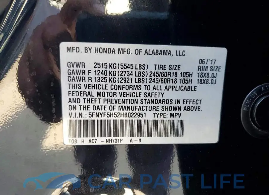 5FNYF5H52HB022951# 12