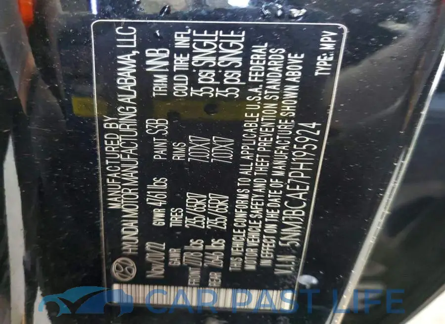 5NMJBCAE7PH195924# 13