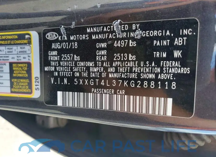 5XXGT4L37KG288118# 12