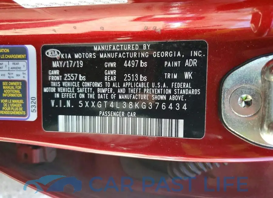 5XXGT4L38KG376434# 12