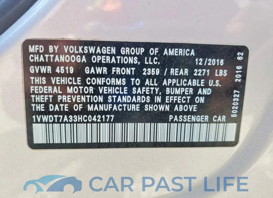 1VWDT7A33HC042177# 12
