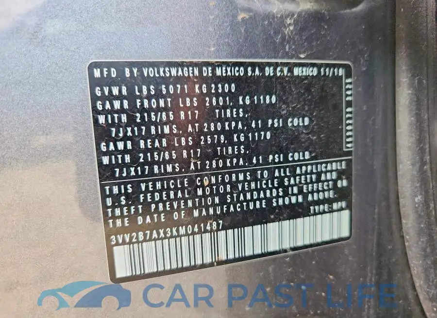 3VV2B7AX3KM041487# 13