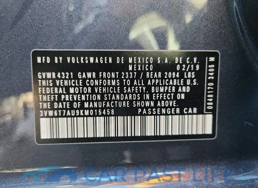 3VW6T7AU9KM015458# 12