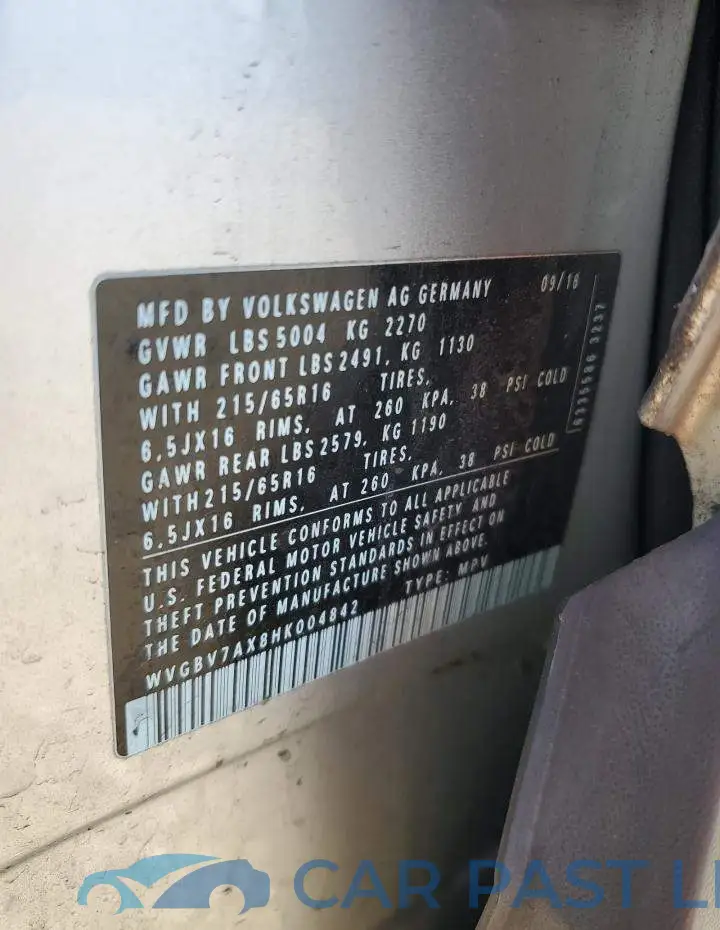 WVGBV7AX8HK004842# 13
