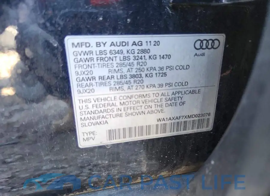 WA1AXAF7XMD023076# 13
