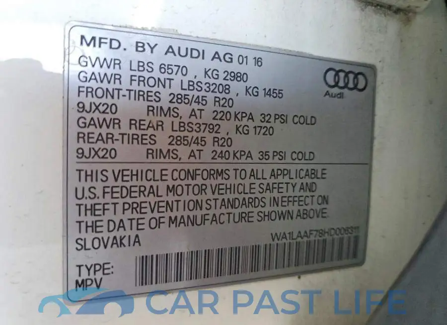 WA1LAAF78HD006311# 12