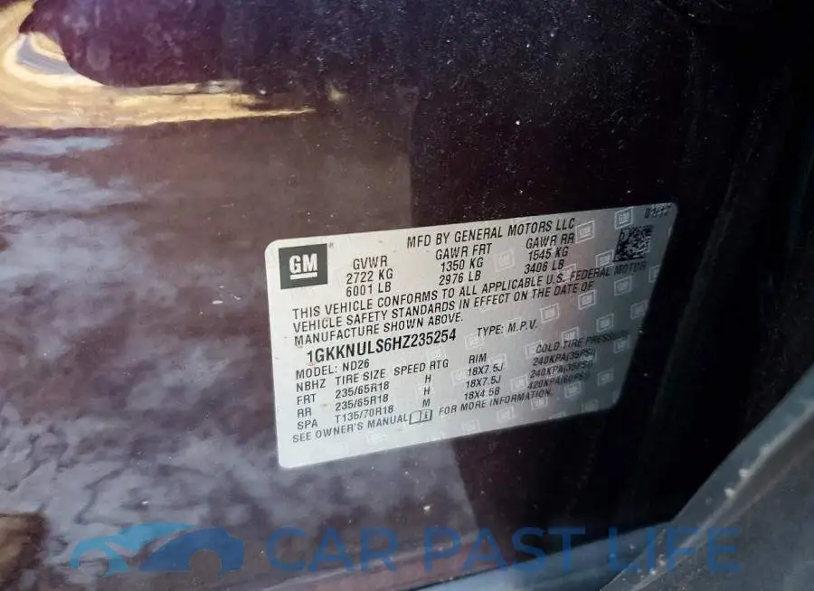 1GKKNULS6HZ235254# 12