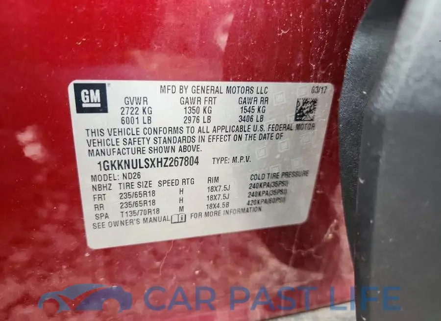 1GKKNULSXHZ267804# 12