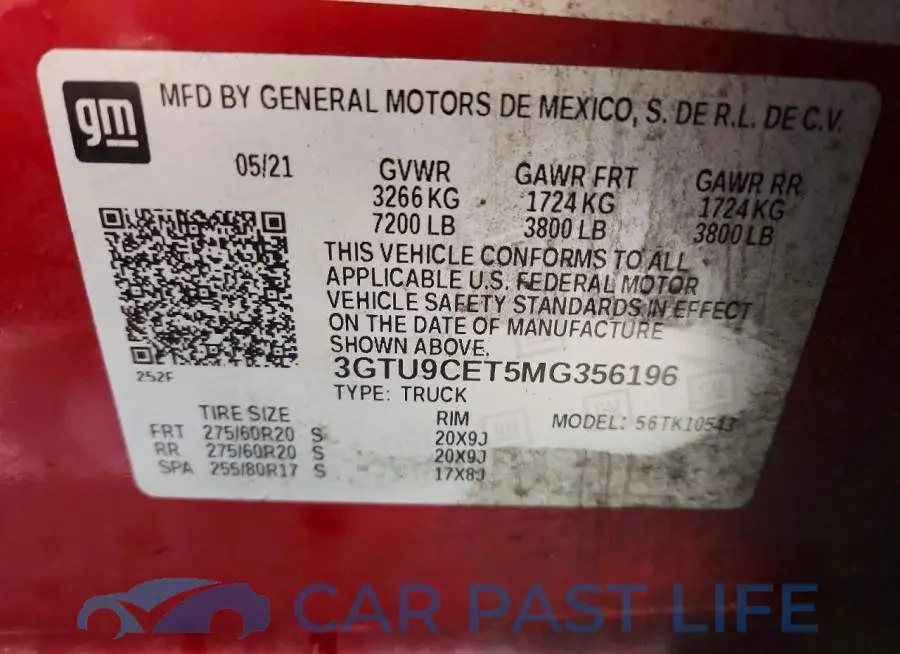 3GTU9CET5MG356196# 12