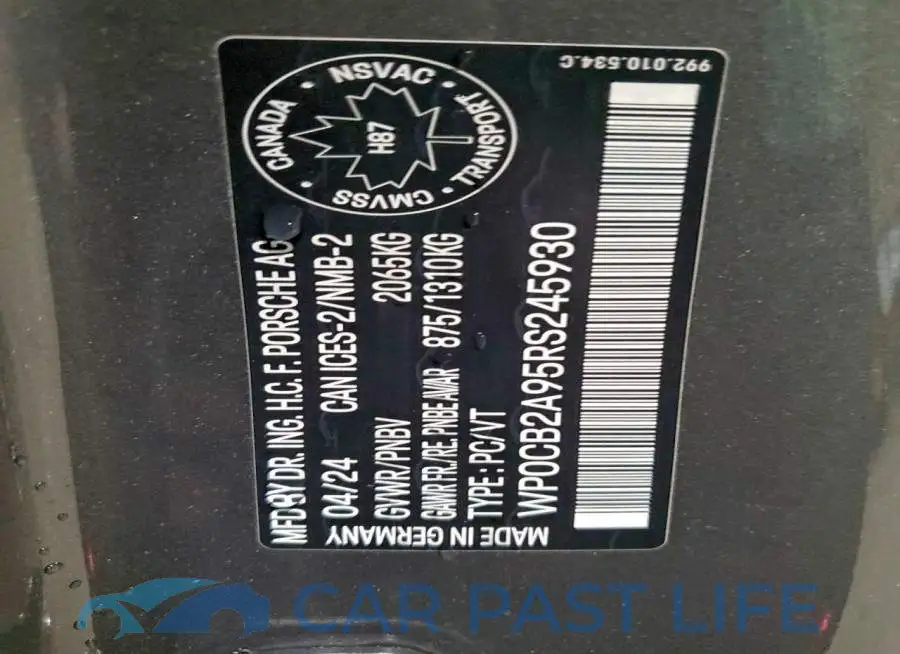 WP0CB2A95RS245930# 12