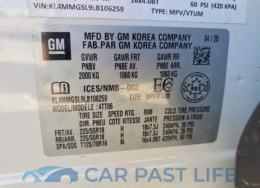 KL4MMGSL9LB106259# 12