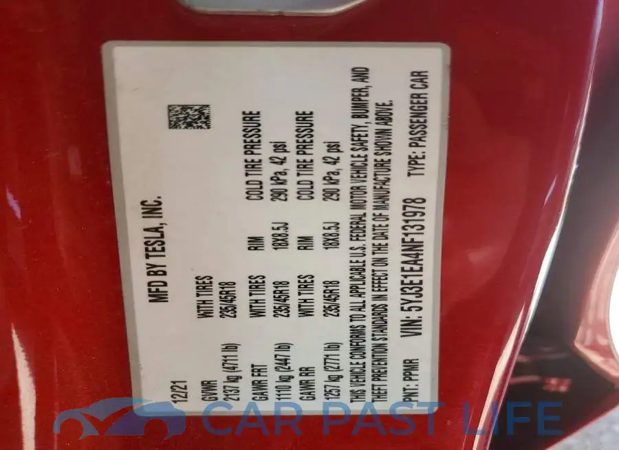 5YJ3E1EA4NF131978# 12