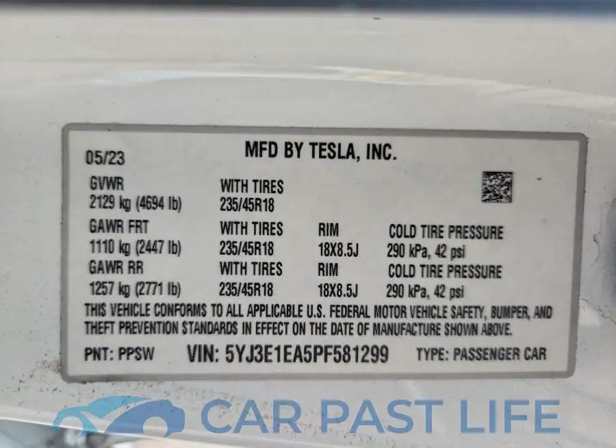 5YJ3E1EA5PF581299# 12