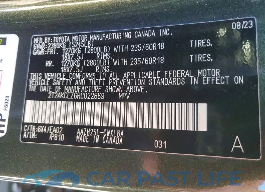 2T2AKCEZ6RC022669# 13