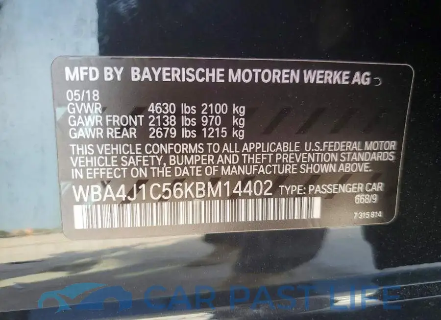 WBA4J1C56KBM14402# 12