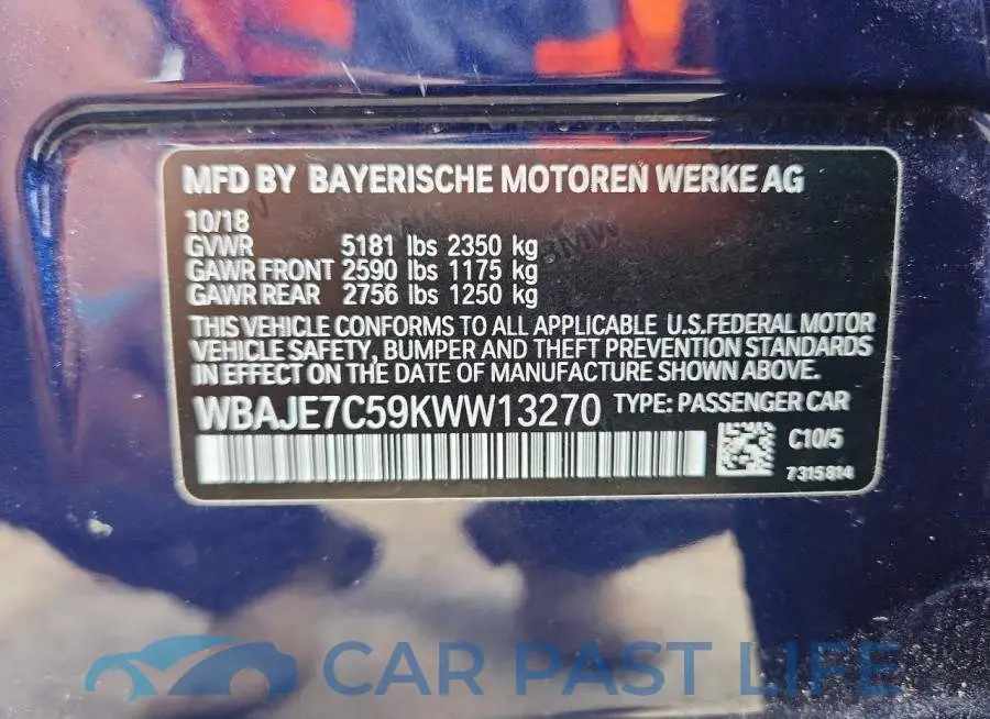 WBAJE7C59KWW13270# 12