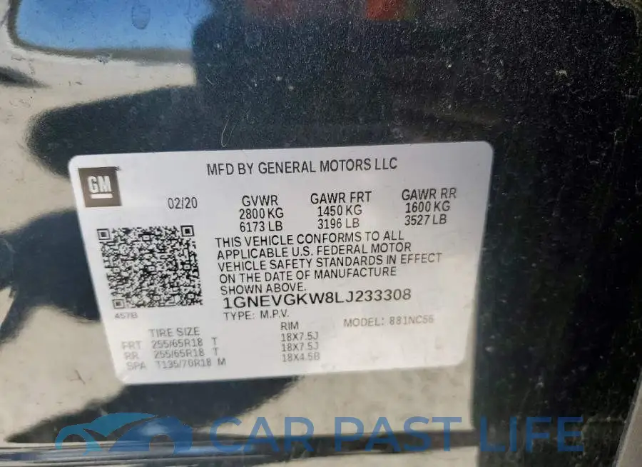 1GNEVGKW8LJ233308# 13