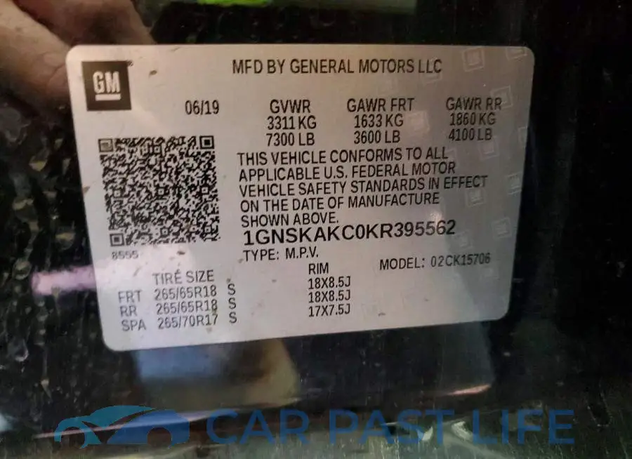 1GNSKAKC0KR395562# 14