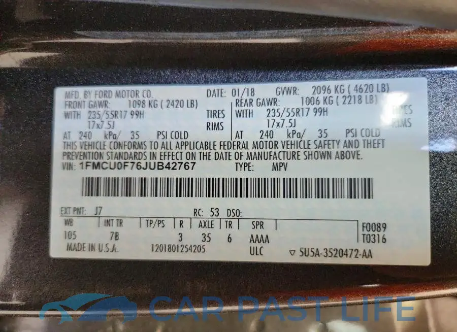 1FMCU0F76JUB42767# 12