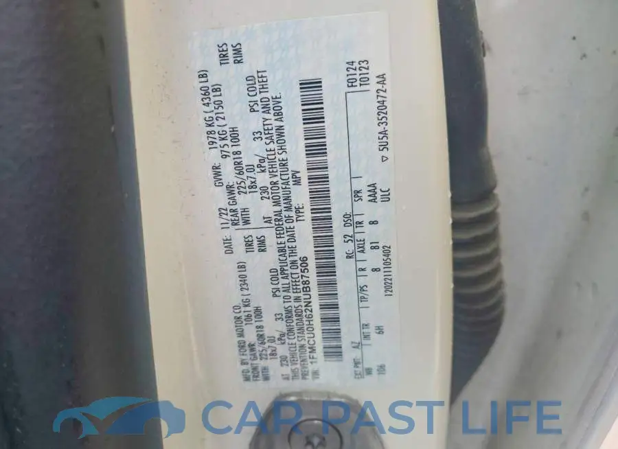 1FMCU0H62NUB87506# 13