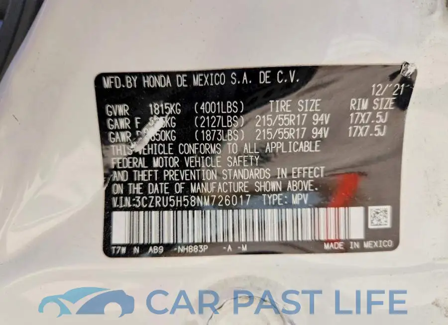 3CZRU5H58NM726017# 13