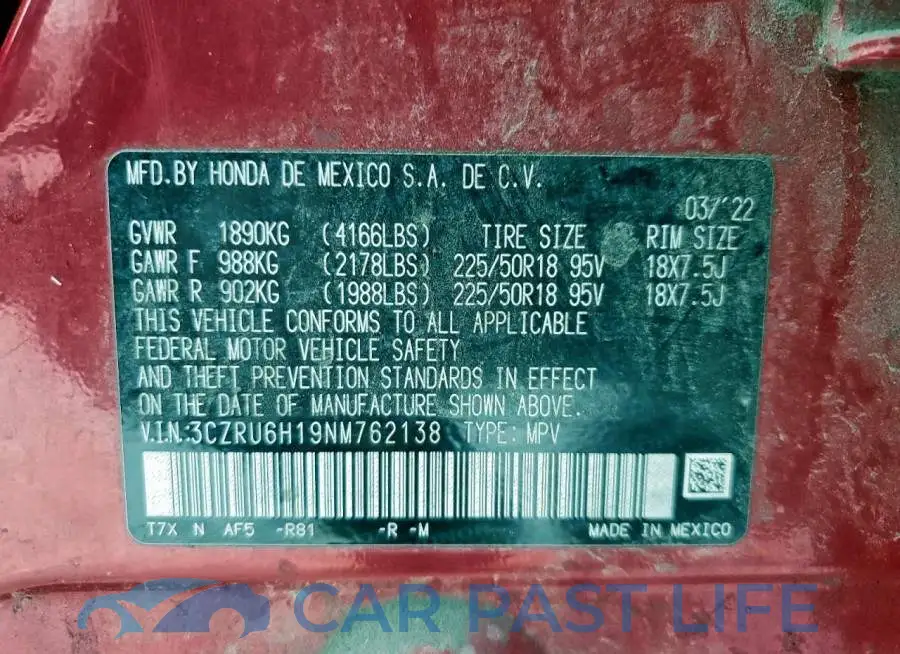 3CZRU6H19NM762138# 13