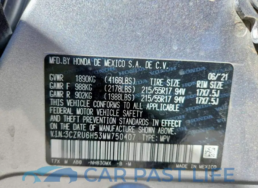 3CZRU6H53MM750407# 13