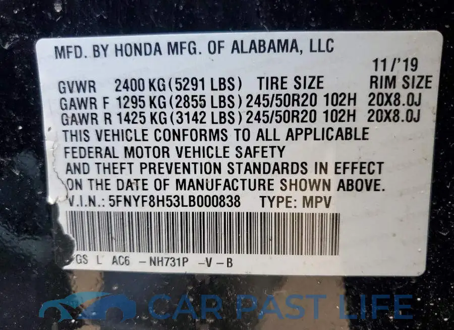 5FNYF8H53LB000838# 14