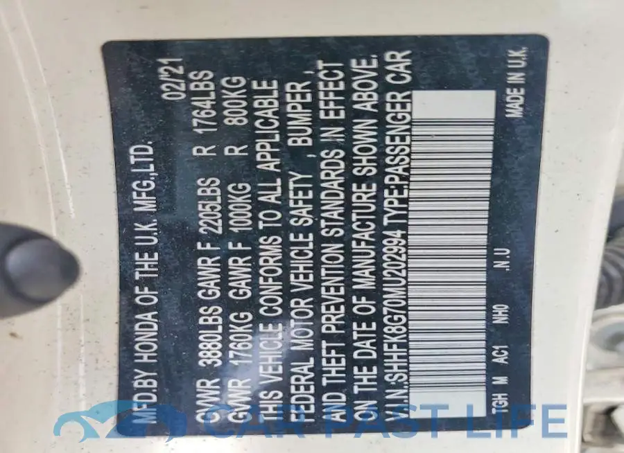 SHHFK8G70MU202994# 12
