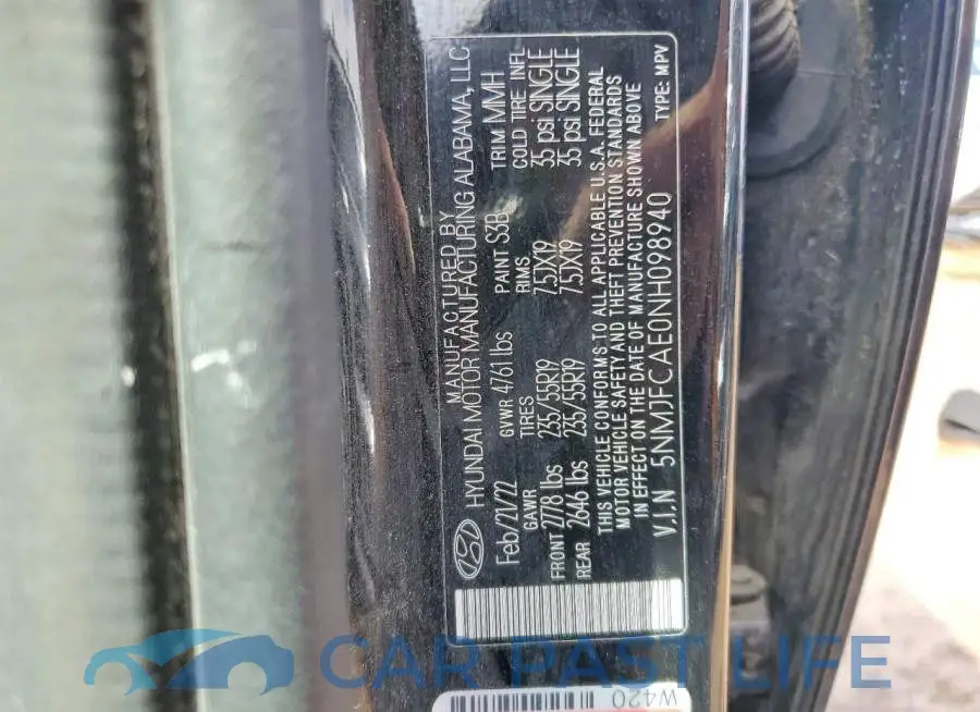 5NMJFCAE0NH098940# 12