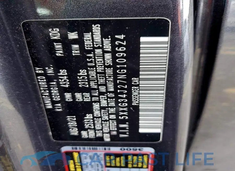 5XXG34J27NG109624# 12