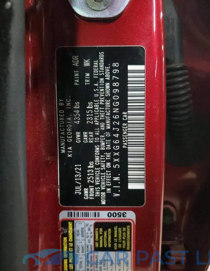 5XXG64J26NG098798# 12