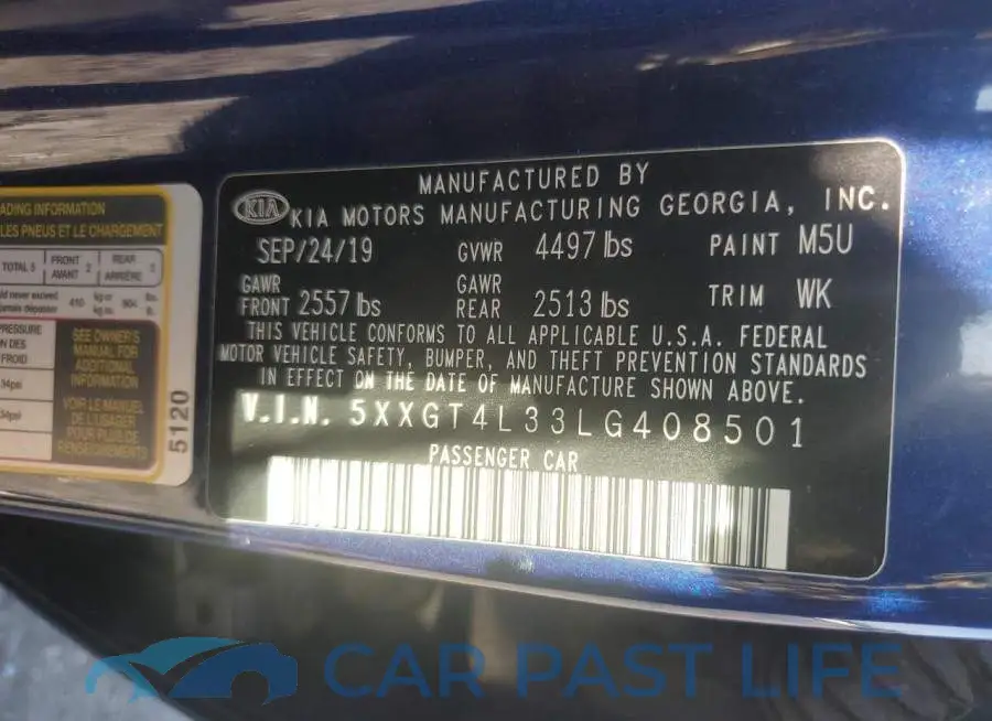 5XXGT4L33LG408501# 12