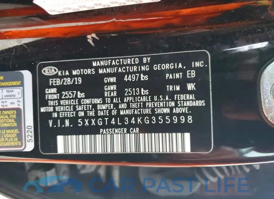 5XXGT4L34KG355998# 13