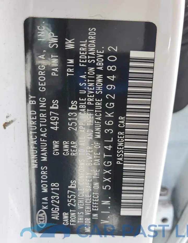 5XXGT4L36KG294802# 13