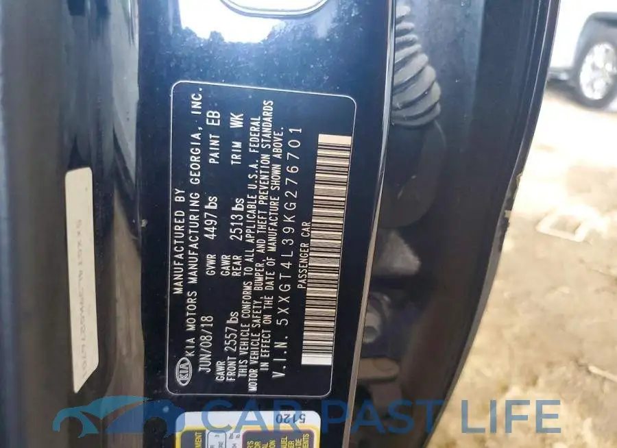 5XXGT4L39KG276701# 12