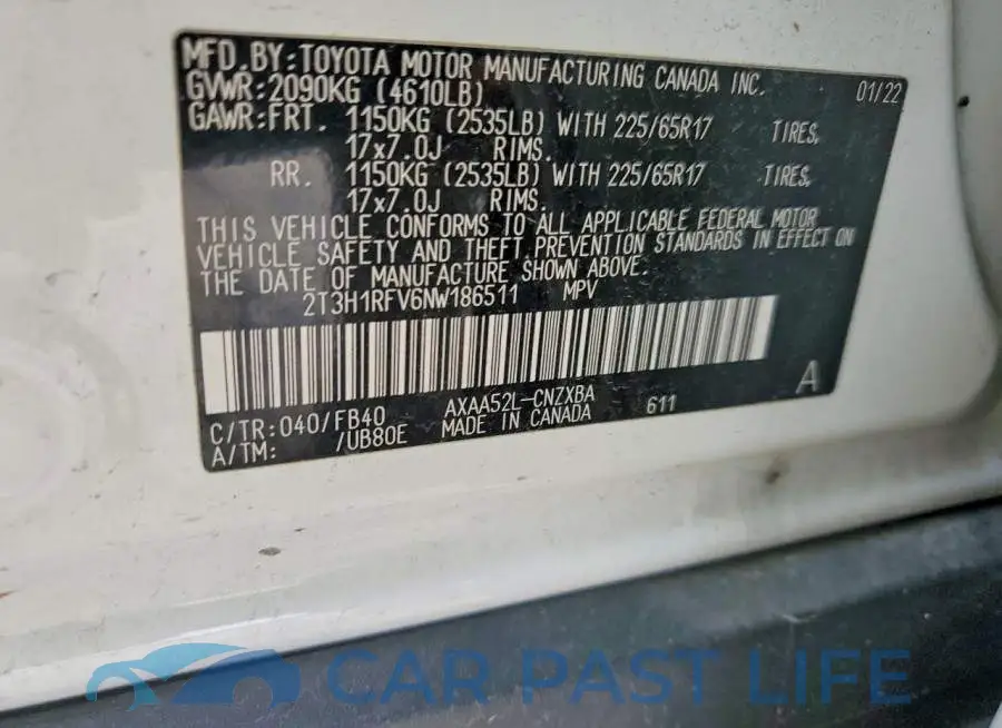 2T3H1RFV6NW186511# 13