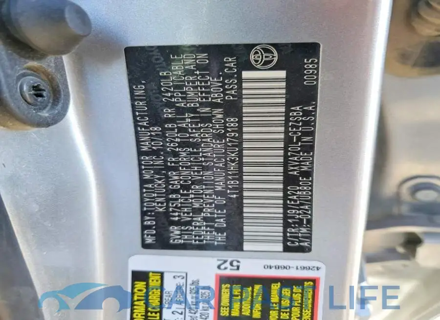 4T1B11HK3KU179188# 12