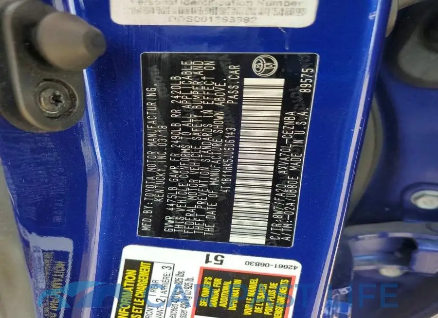4T1B11HK5JU606143# 12