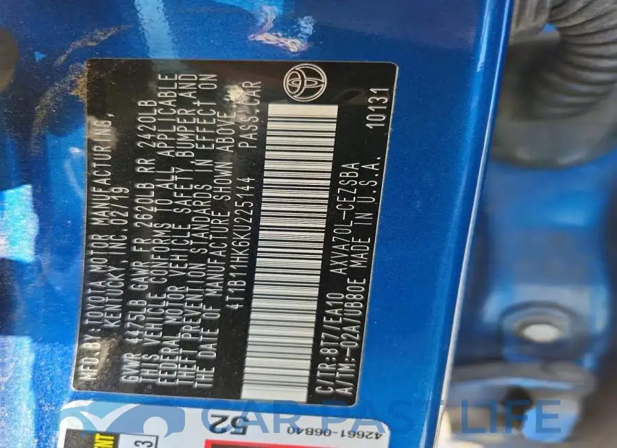 4T1B11HK6KU225144# 12