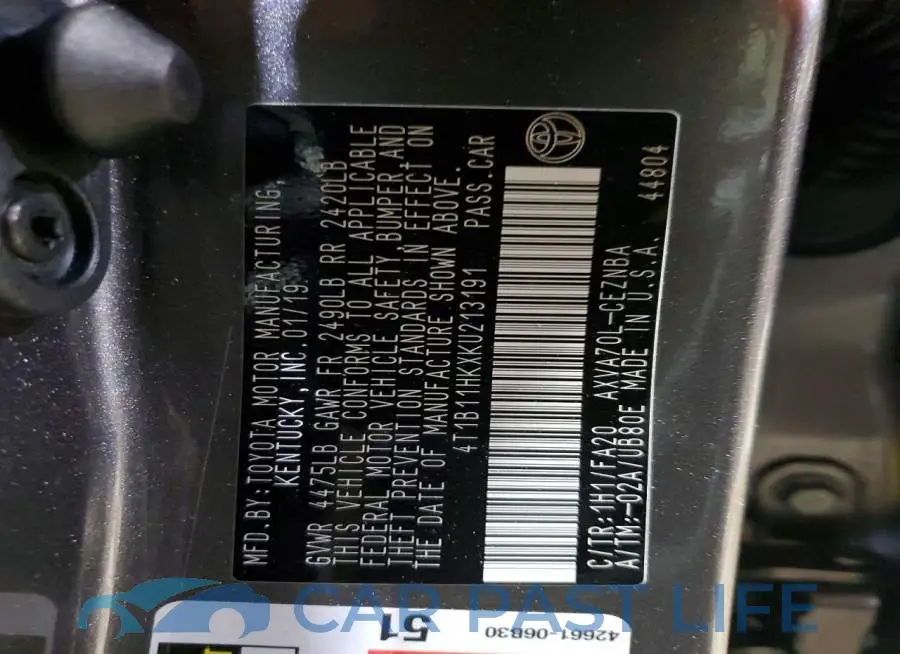 4T1B11HKXKU213191# 12