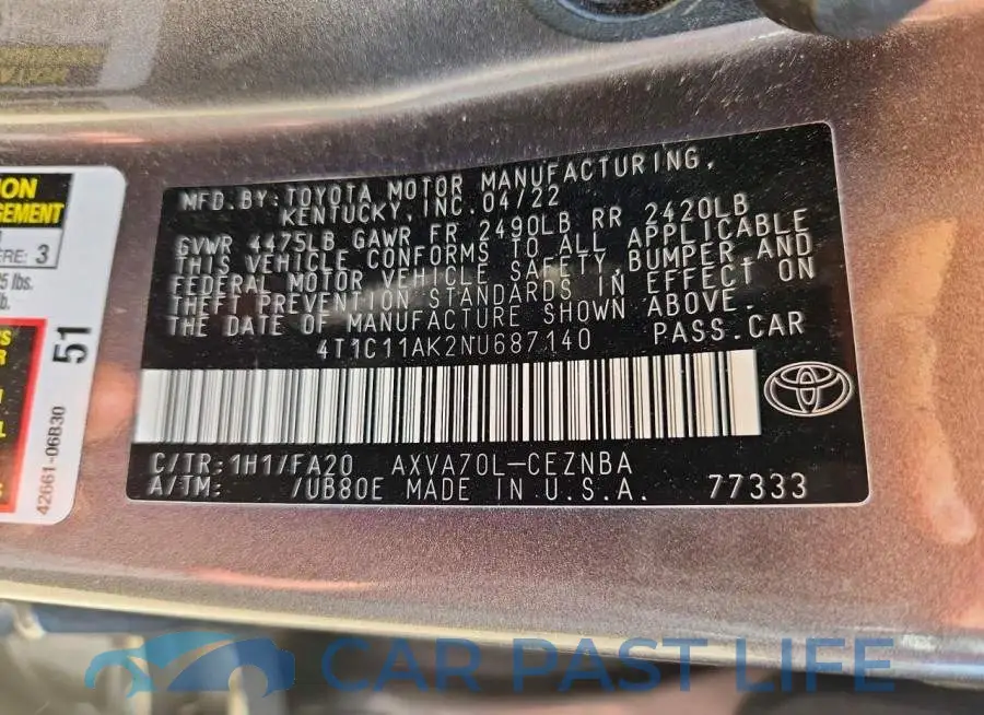 4T1C11AK2NU687140# 12