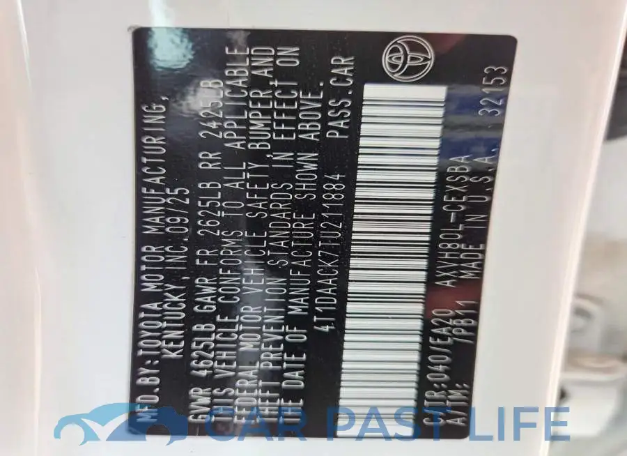 4T1DAACK7TU211884# 13