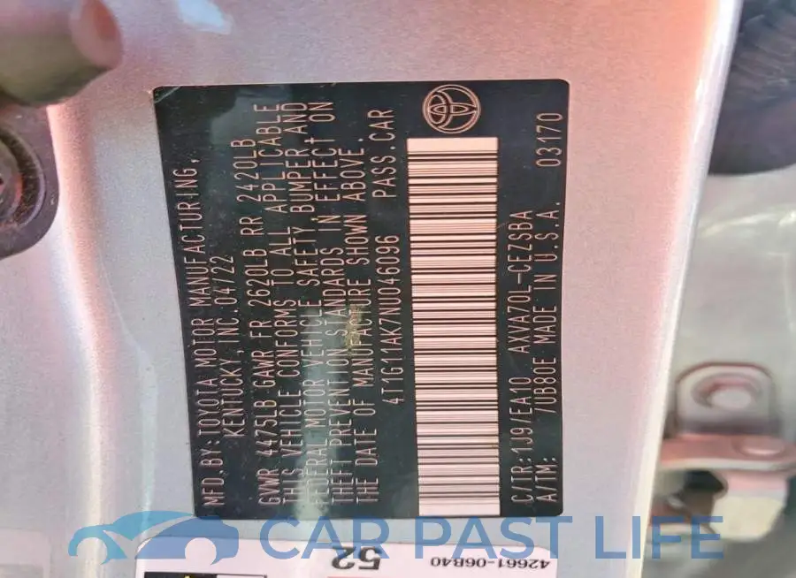 4T1G11AK7NU046096# 12