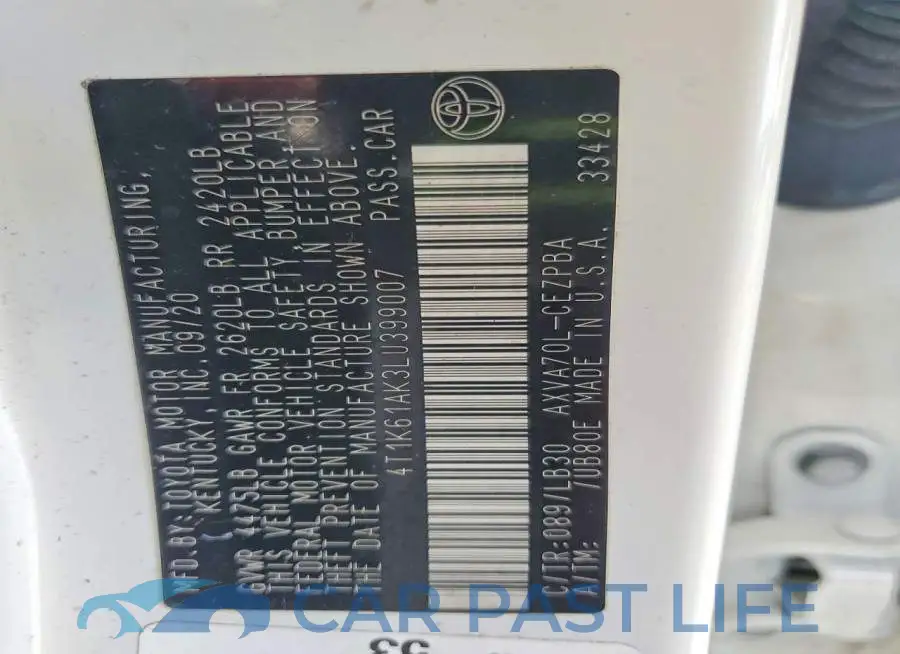 4T1K61AK3LU399007# 12