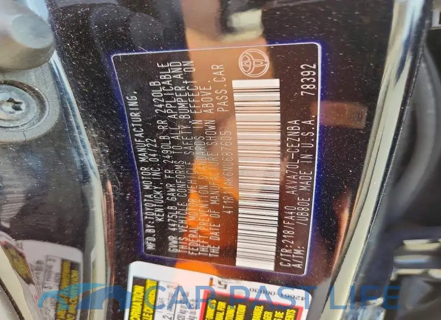 4T1R11AK6NU687605# 12