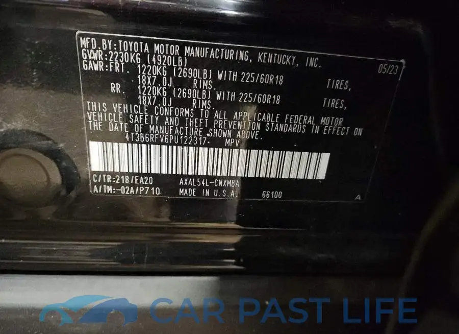 4T3B6RFV6PU122317# 12
